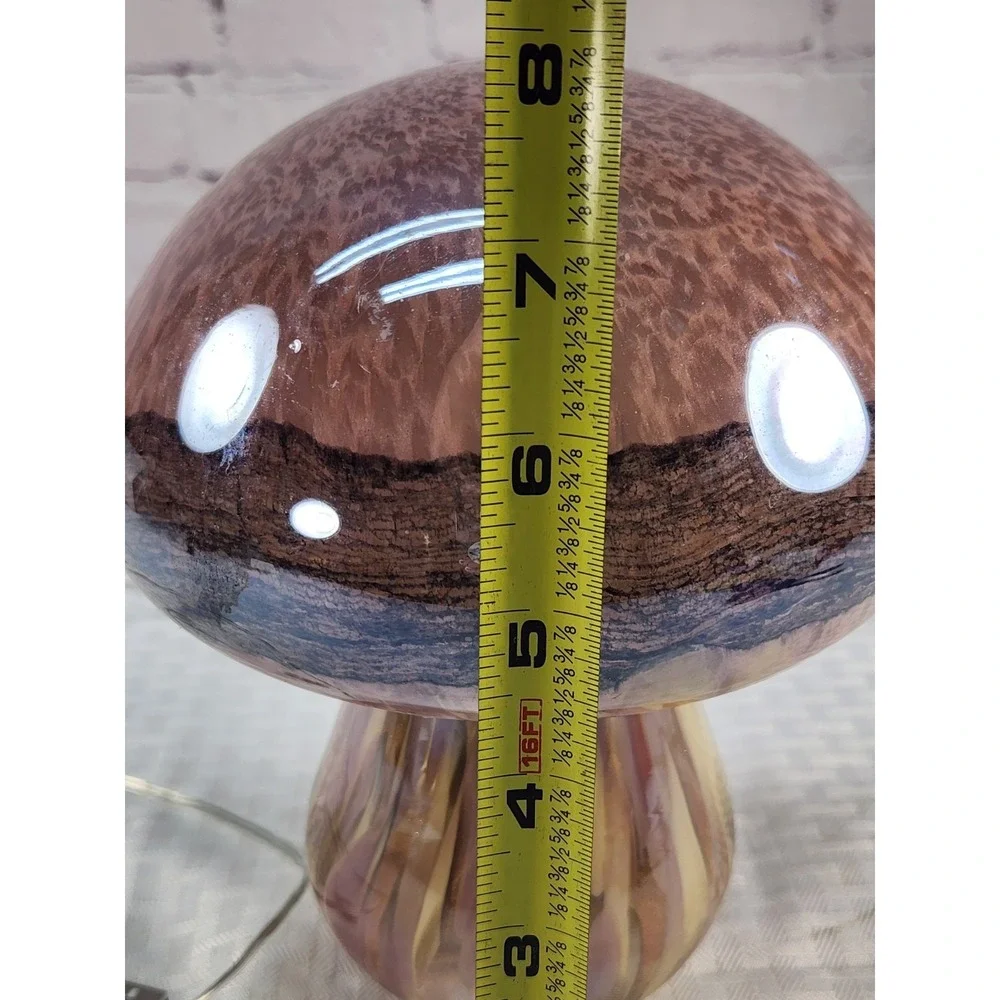 Glass Mushroom Light USB Cord Brown Swirl Whimsical Fairy Night Light Excellent